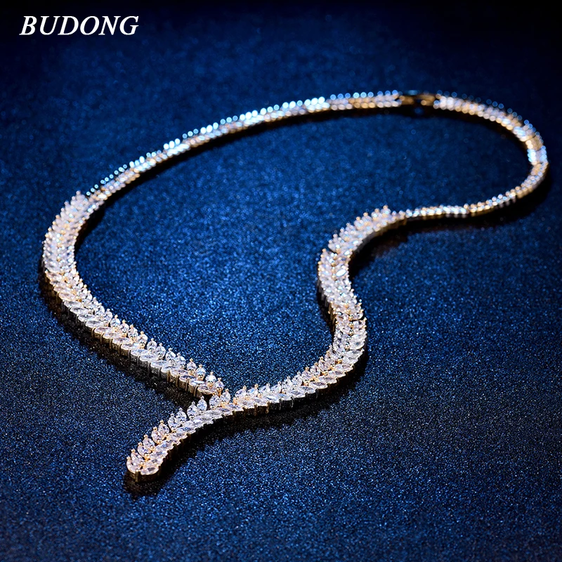 

BUDONG Luxury Necklace for Women Pendant Silver/Golor Color AAA+ Chain Cubic Zirconia Wedding Jewelry Gift for Girl XUP802
