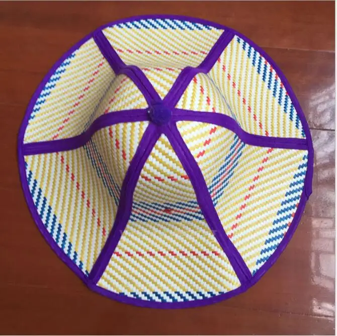 Женский летний капюшон Пластиковая Складная соломенная шляпа Солнцезащитная УФ пляжная Шестигранная шапка - Цвет: Фиолетовый