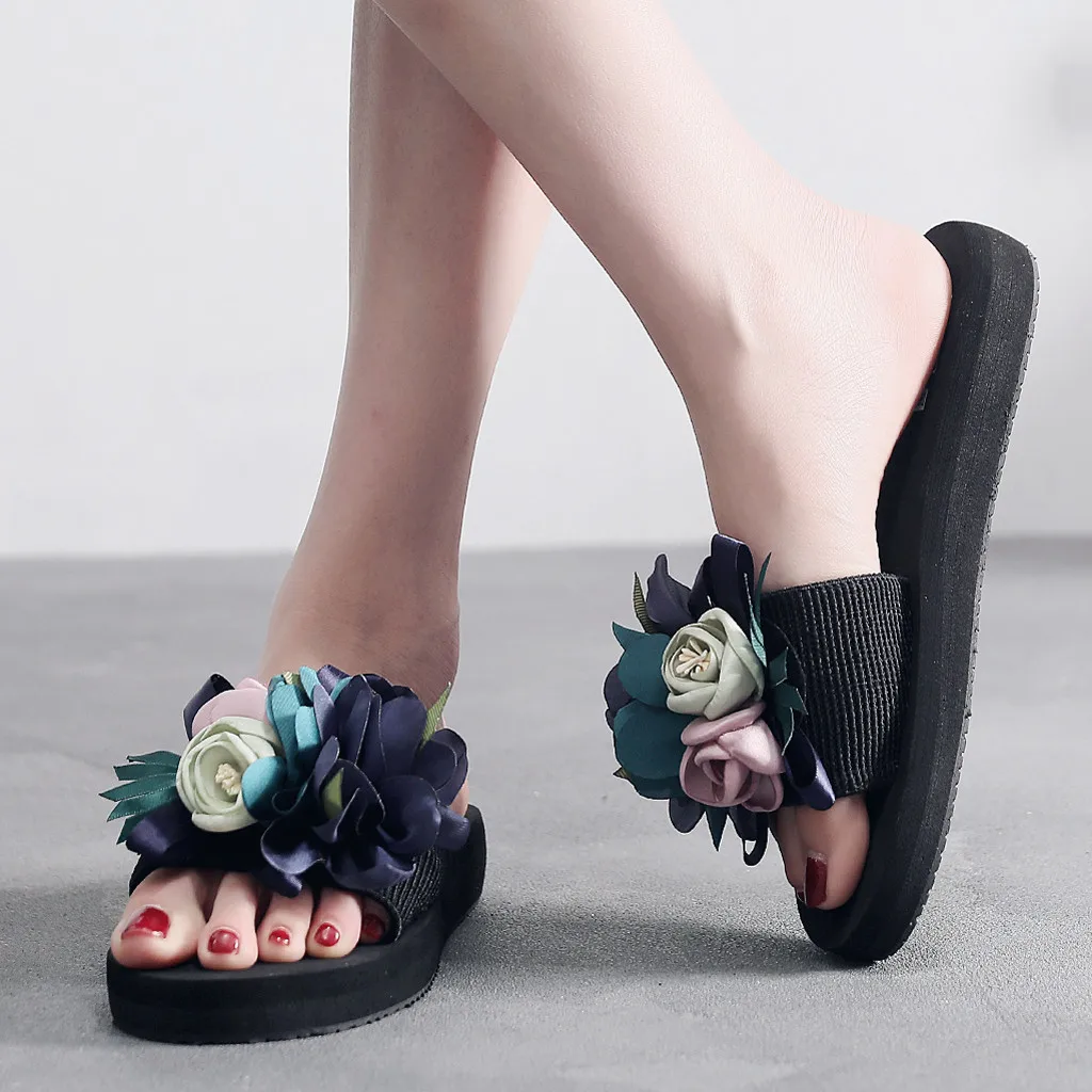 

women comfy platform sandal shoes Summer Sandals Slipper Indoor Outdoor Casual slipper Non-Slip Flowers Wedges Beach Shoe Zapato