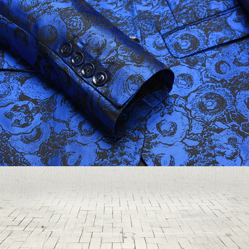 Новейший дизайн пальто брюки Королевский синий цветочный мужской костюм с узором куртка модный Блейзер приталенный стиль Костюмы Под заказ смокинг Ternos