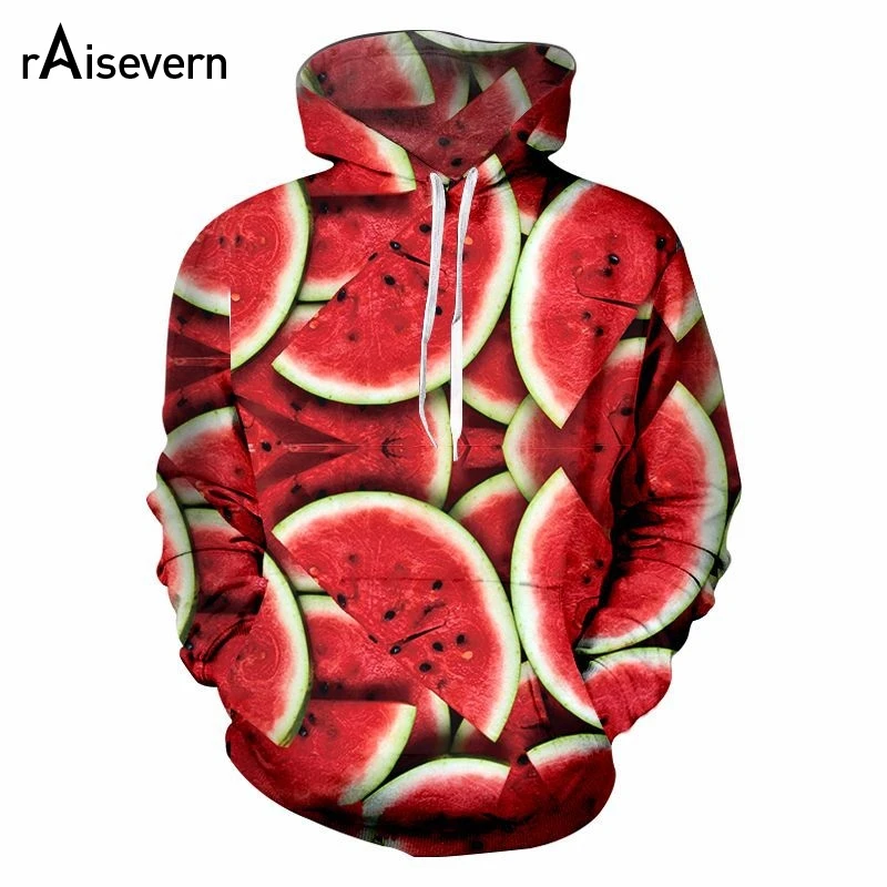 Raisevern جديد البطيخ هوديس 3d مضحك الفاكهة طباعة الرجال النساء للجنسين الشارع الشهير 2019 الأزياء هودي بلوزات دروبشيب