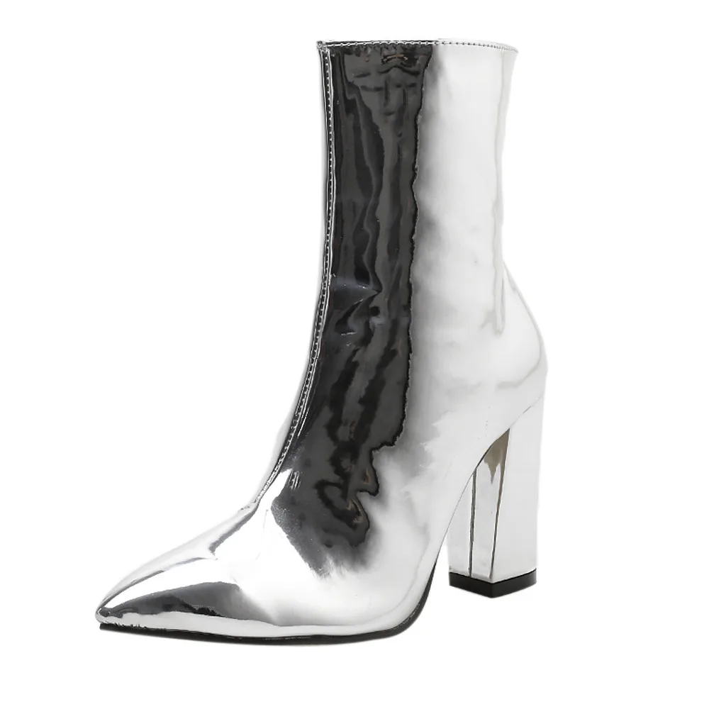 

2018 Autumn Solid OL Mature Black Ankle Boots Women Zip Closure Pointed Toe High Heels Short Boots Woman Large Size 35-40