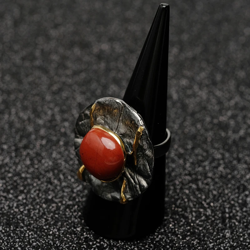 

Vintage Exaggerated irregular asymmetry design inlaid semi-precious stone red Rings