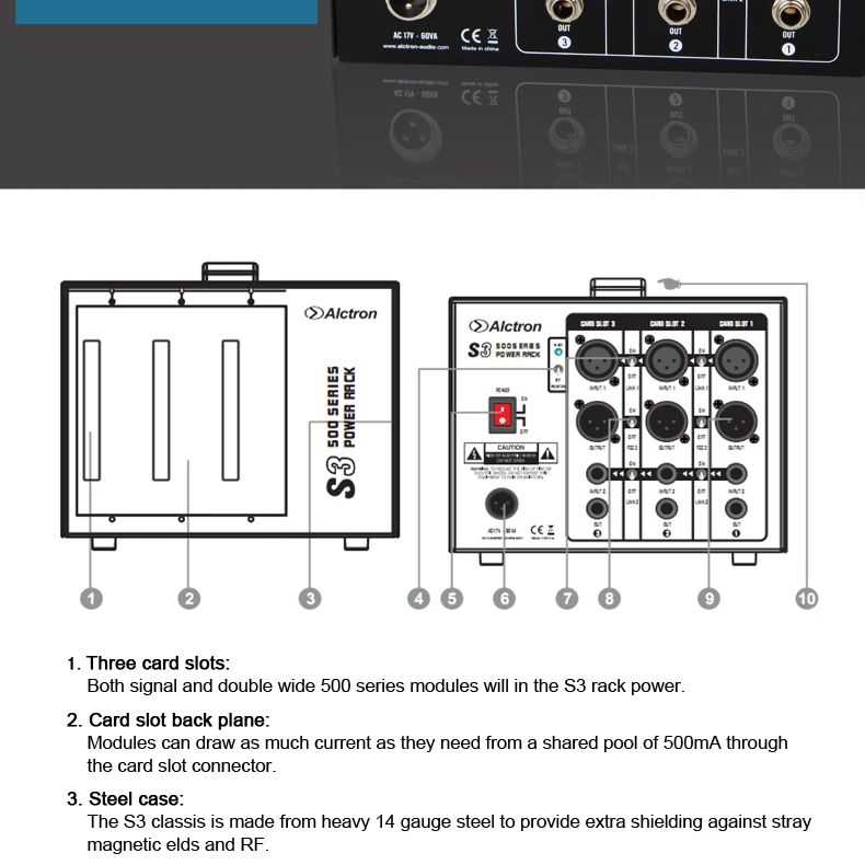 Alctron S3 500 модуля серии phantom мощность и XLR Сделано в Китае портативный шасси 3-канальный блок питания с силовая рама, для записи и для выступления