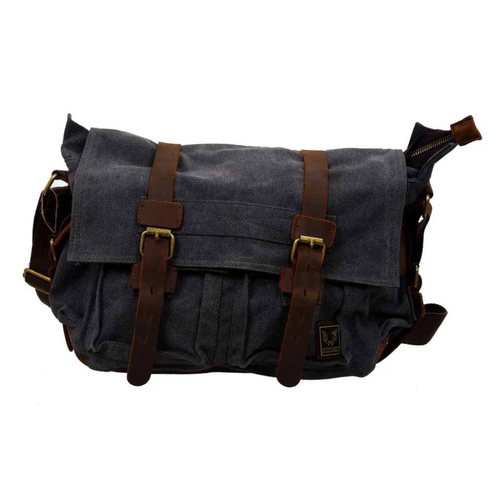ABDB Men's Vintage Canvas Leather School Military Shoulder Bag Messenger Sling Crossbody Bag Satchel ABDB Men's Vintage Canvas Leather School Military Shoulder Bag Messenger Sling Crossbody Bag Satchel