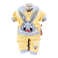 Spring/Autumn Baby Set Velvet Rabbit Cartoon Print Hoodie+ Pant  Long Sleeve Velour Baby Clothing Sets