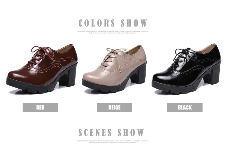 Cuculus/ г., зимняя женская обувь Новые повседневные ботинки с перфорацией типа «броги» на шнуровке однотонные туфли из лакированной кожи на высоком толстом каблуке, Elegrant Zapatos Tacon 1080