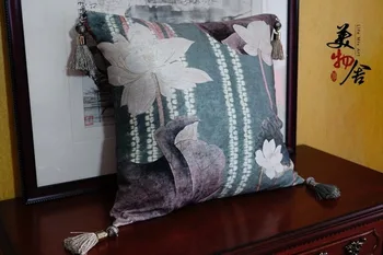 

Cotton Handmade Buddhist Locus Embroidery Customized Pillow Case Wedding Room Sofa Chair Bedding Hotel Decorative Cushion Cover
