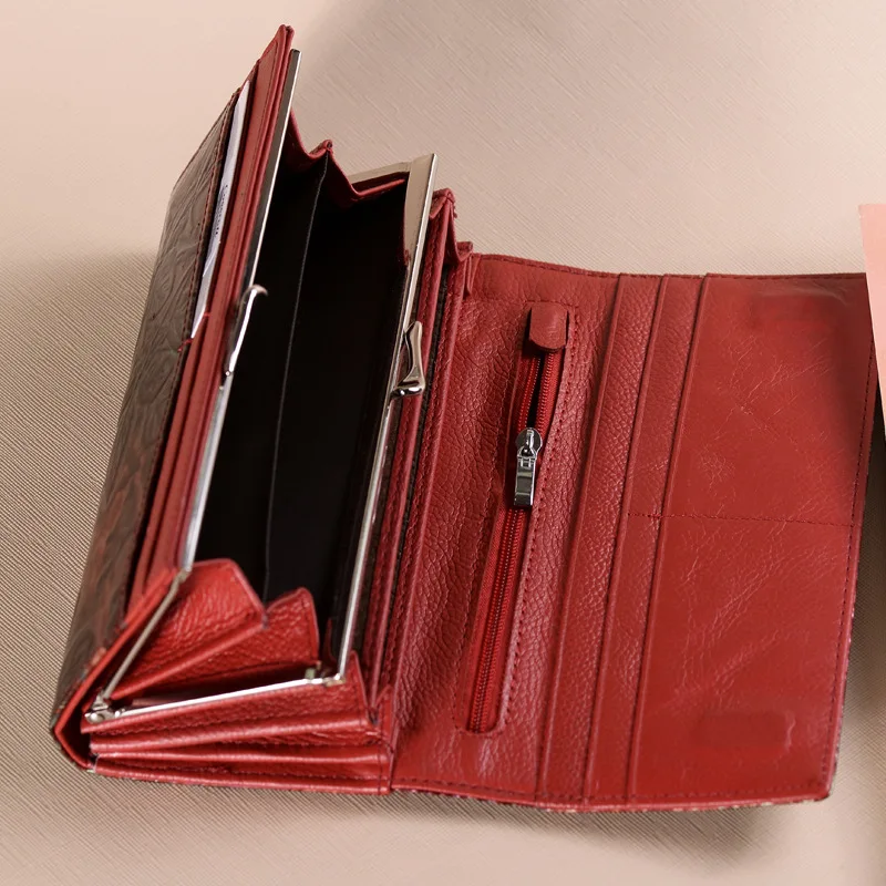 Цветочный женский кошелек из натуральной кожи, длинный кожаный кошелек для монет, клатч на застежке, кошелек, женский держатель для карт, сумка