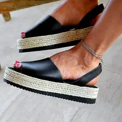 Изысканный Прохладный практическая Для женщин женские летние, тканые толстой подошвой римские сандалии модные
