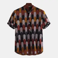 2019 Camisa мужские рубашки мужские Смешные этнические чехол с принтами воротник короткий рукав свободные Хэнли рубашки мужские рубашки плюс