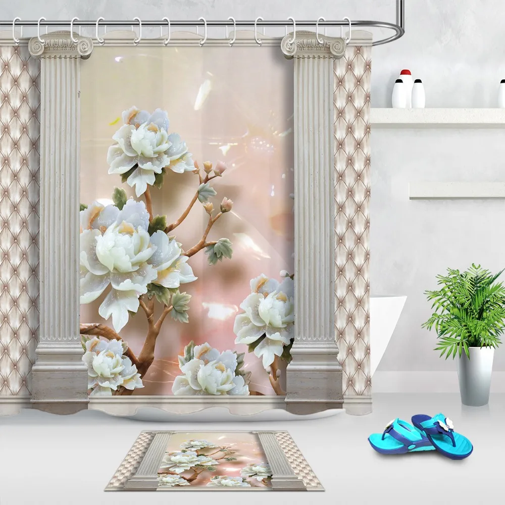 

LB 72'' Flower Tree Above Nordic Architecture Shower Curtain Bathroom Screens Waterproof Polyester Fabric for Art Bathtub Decor