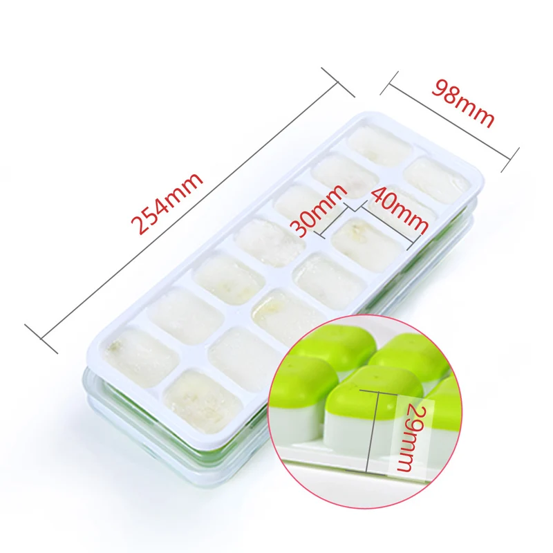 WCIC 14 Grid Silicone Ice Cube Molds Summer DIY Ice Box Tray Eco-friendly Silicone Ice Tray Ice Box with Cover - Цвет: Green
