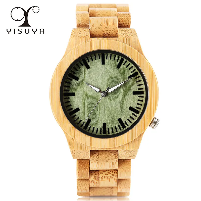 

Luxury Full Wooden Strap Watches Unique Green Dial Design Men Quartz Wrist Watch Handmade Wood Bamboo Fashion Watch