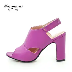 Fanyuan/Повседневные однотонные босоножки на высоком каблуке с ремешком на щиколотке, модные женские туфли с ремешком сзади, Sapatos femininos