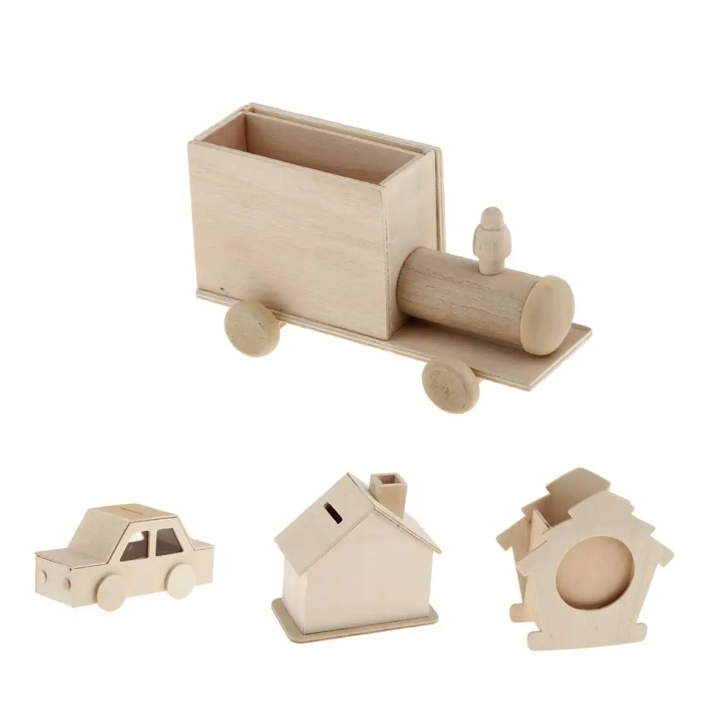 Unfinished Wood DIY Wood Pen Holder Hand Made Desk Organizer Pen Pot School Office Supplies Pen Stand Creative MDF Kids DIY Toys