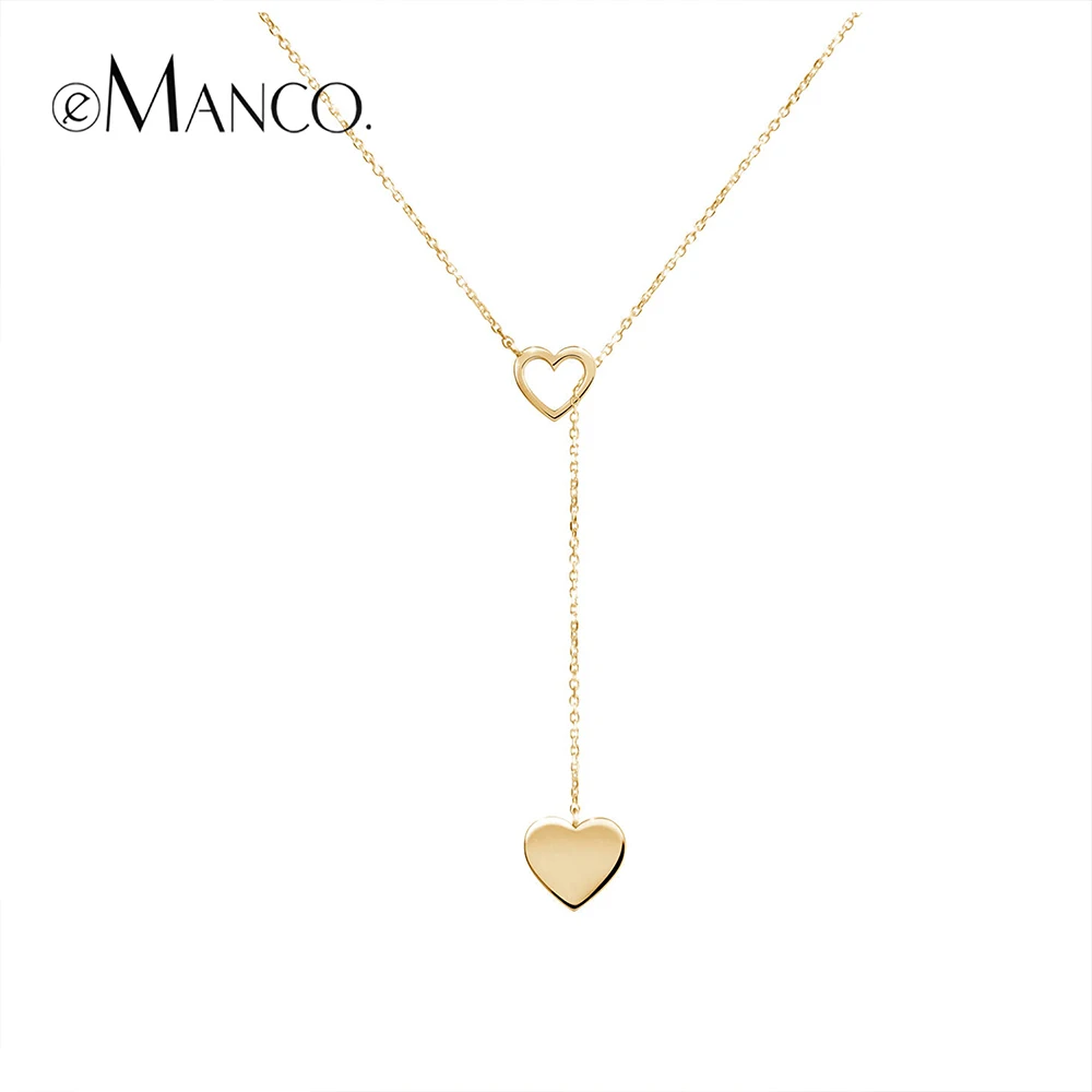eManco Cute Heart Y Shape Choker Necklaces for Women Girl Simple Pendant Gold-Color Link Chain necklace Fashion Jewelry Gifts