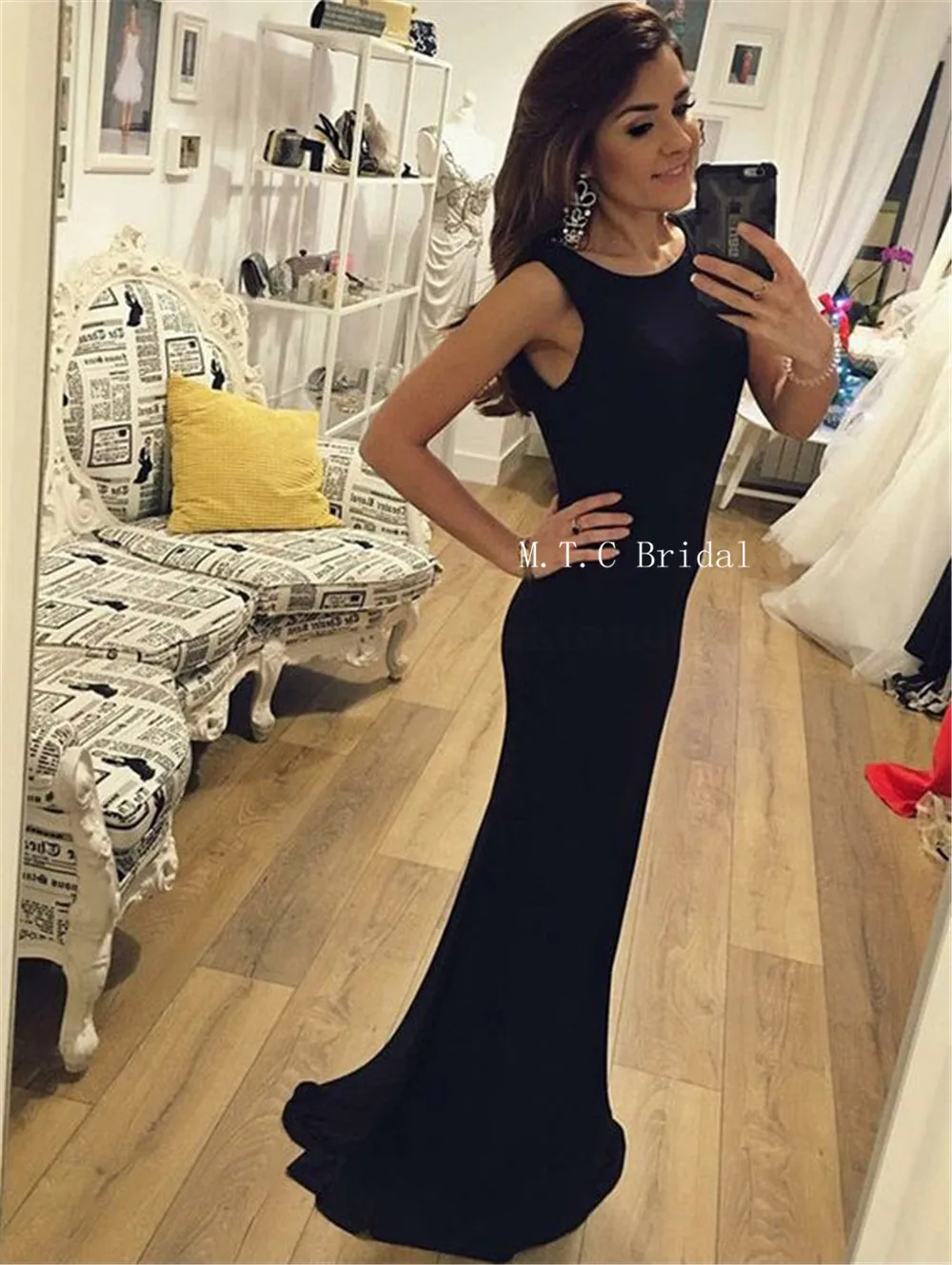 

Black Backless Long Formal Evening Dress Simple Floor Length Straight Chiffon High Quality Prom Gowns Cheap Women Party Dresses