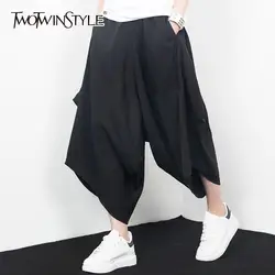 TWOTWINSTYLE до середины икры Длина мотобрюки для женщин эластичный карман черный широкие брюки женский брюки девочек 2018 Весенняя мода Бо