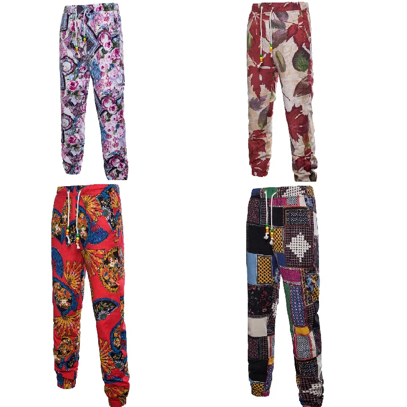 

NIBESSER linen pants men Floral Printed Pants Fashion Men Joggers Trousers Casual Summer Pants Loose Work pants Sweatpants 2019