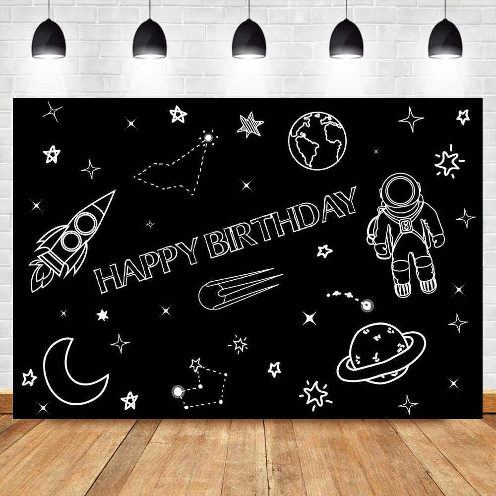 

NeoBack Outer Space Astronaut Birthday Photography Backdrop Planets and Stars Rocket Spaceship Kids 1st First Wars Party Decor