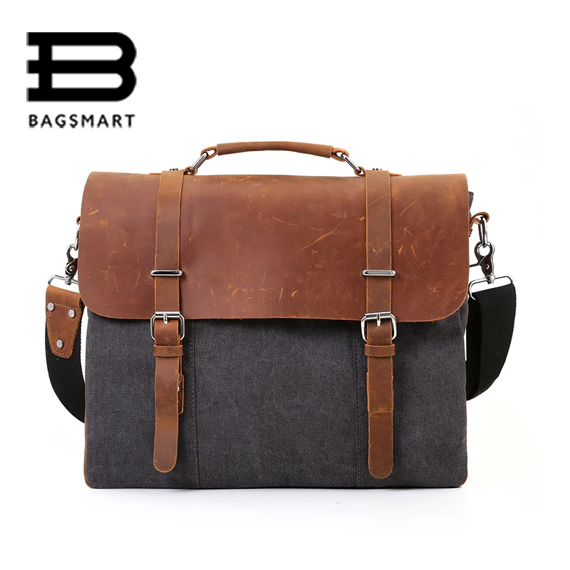 BAGSMART Canvas Document Men s Messenger Bags Men Travel Bag font b Leather b font Briefcases