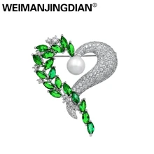 Бренд WEIMANJINGDIAN, роскошный кубический цирконий, CZ Кристалл, проложенный зеленым сердцем, брошь на булавке для женщин или свадьбы в золотых/серебряных цветах