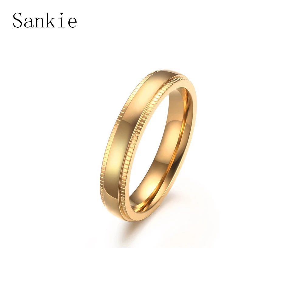 Женское кольцо с тиснением Sankie классическое круглое золотого цвета из
