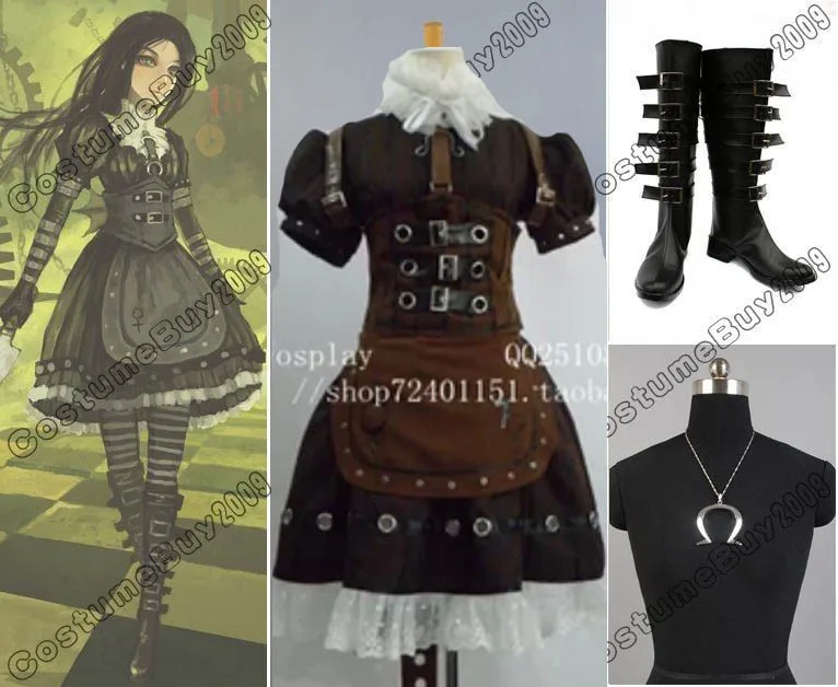 Alice Madness Returns Steam Dark Brown Dress Sweet Halloween Cosplay