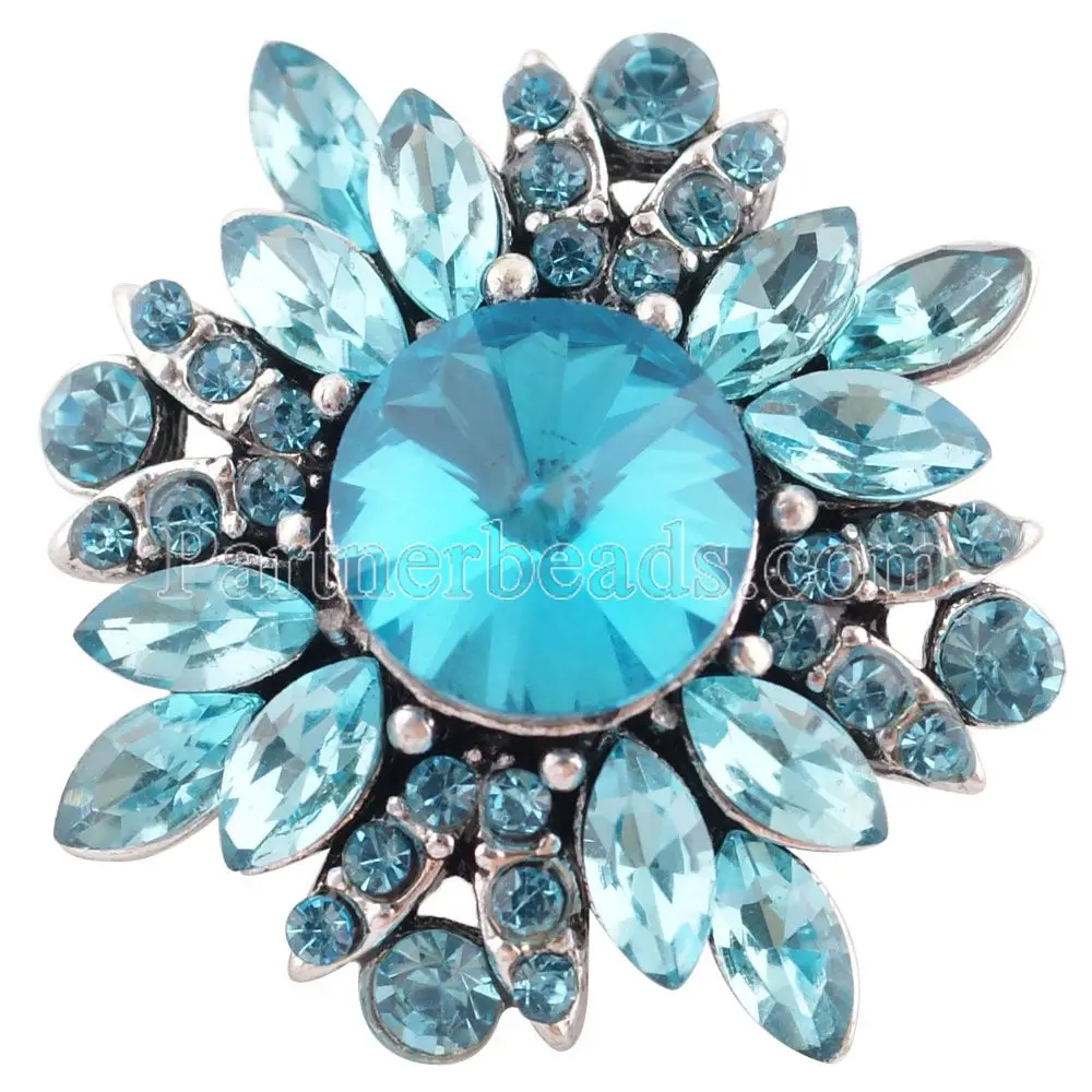 

2017 Luxury Blue Green Crystal Flower Charm Bracelet Snap Button For Women Girl Lucky Classic Snap Jewelry Wholesale KC6361