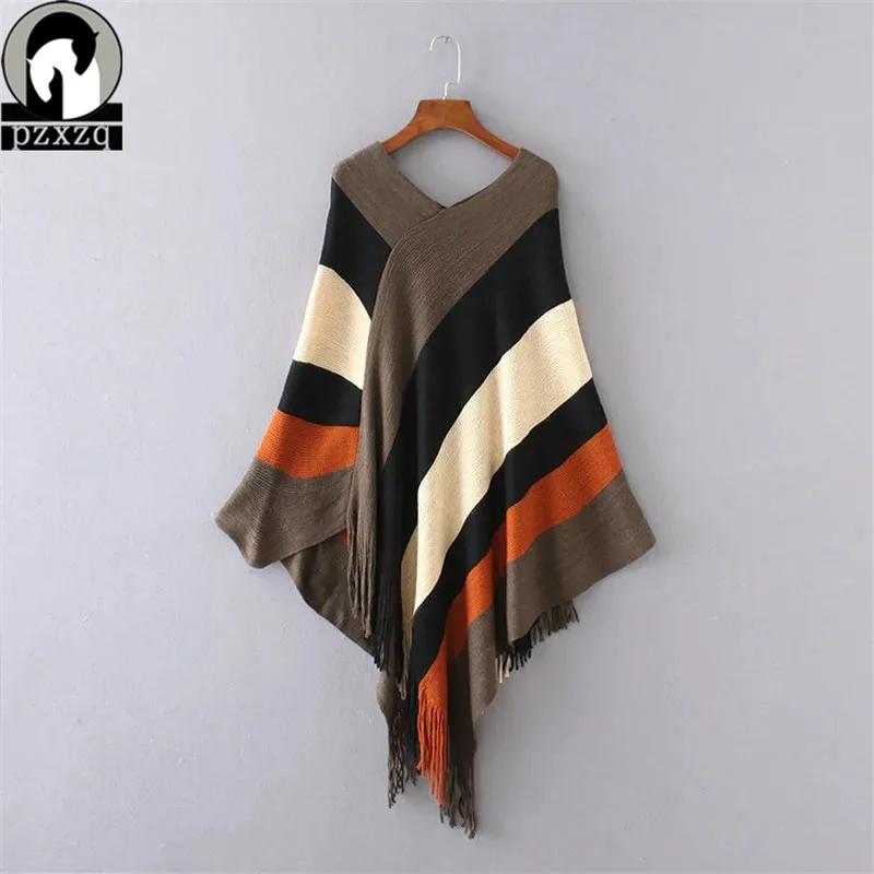 

2018 Winter spring Women Sweaters Poncho Knitting Capes Cloak Women Sweater V Neck Irregular Tassels Coat Pullovers Knitted