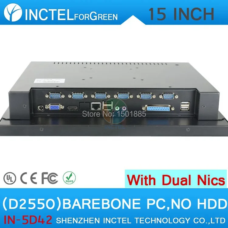 Latest barebone all in one computer with fan 15 Inch  LED touchscreen computer Intel D2550 1.86Ghz 2*1000M Lan HDMI