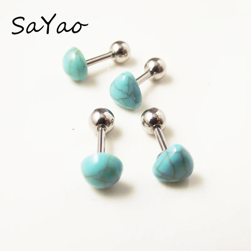 

1 piece 16G 6mm Fashion Earring Nail Ear Bone Barbell Blue Heart Helix Ear Stud Love Round Tragus Ear Piercing Body Jewelry