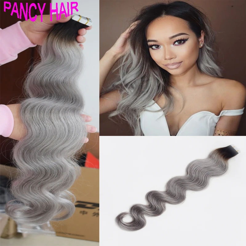 Remy Human Ombre Hair Pu Skin Weft Tape Hair Extensions Body Wave