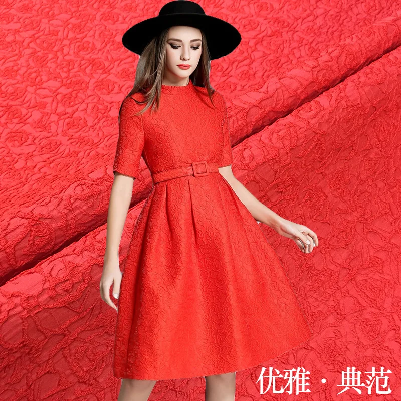 Special event red elegant elegant jacquard fabric autumn and winter