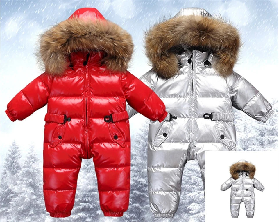 Toddler Snowsuits Winter Children Snow Coveralls Baby Snowsuit Real Fur