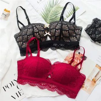 

Europe Sexy Hollow Lace 1/2 Cup Comfortable Push Up Bra Set Seamless Embroidery Women Underwear and Panty Plus Size Lingerie Set