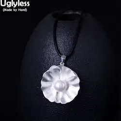 Uglyless 100% Настоящее серебро 925 пробы в виде листьев лотоса ожерелья без цепей этнический натуральный жемчуг ожерелье в виде цветов женские