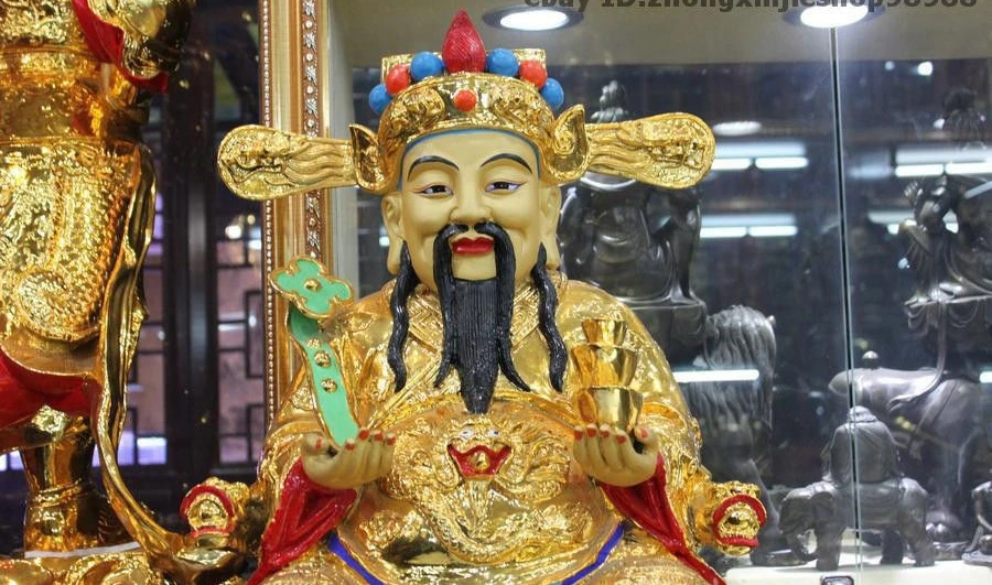 Китайский буддизм бронза позолота росписью дракон Yuanbao Бог богатства Статуя Будды