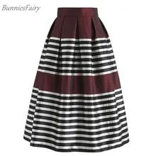 BunniesFairy Осенняя Женская Ретро Классическая черно-белая Полосатая юбка миди с высокой талией