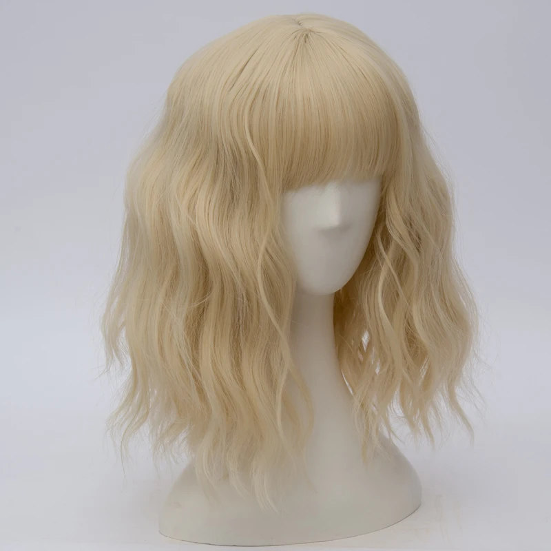 Синтетический Повседневный Лолита 35 см короткий кудрявый блонд знаменитостей женский косплей парик термостойкий+ парик колпачок