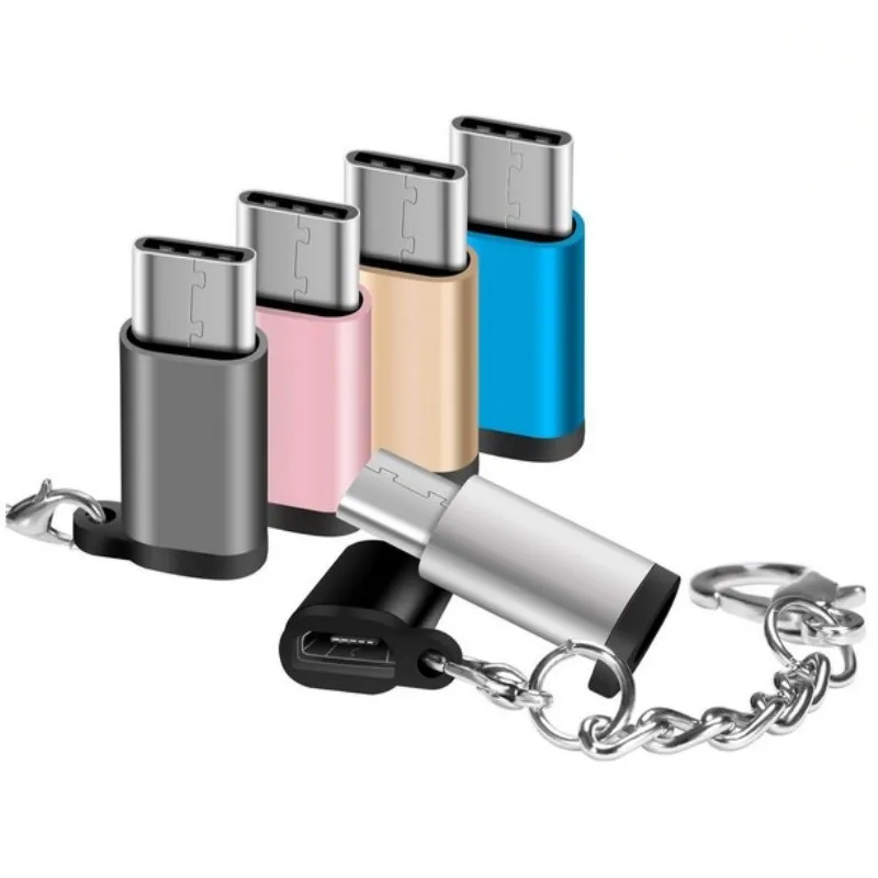 2 шт. USB Type C адаптеры штекера к микро usb разъему с брелком для синхронизации