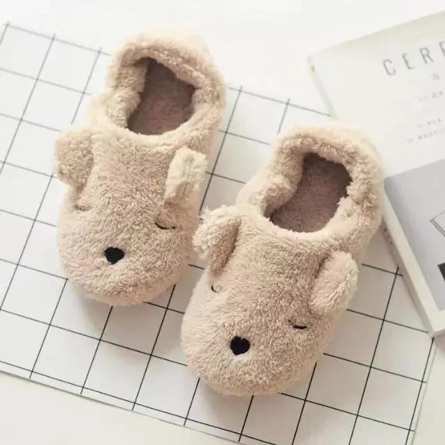 XiaoKaiXin Winter Home Cartoon Squinting Dog Soft Plush Slippers Women Indoor Floor Warm Bedroom big Size Slipper Shoes Girls