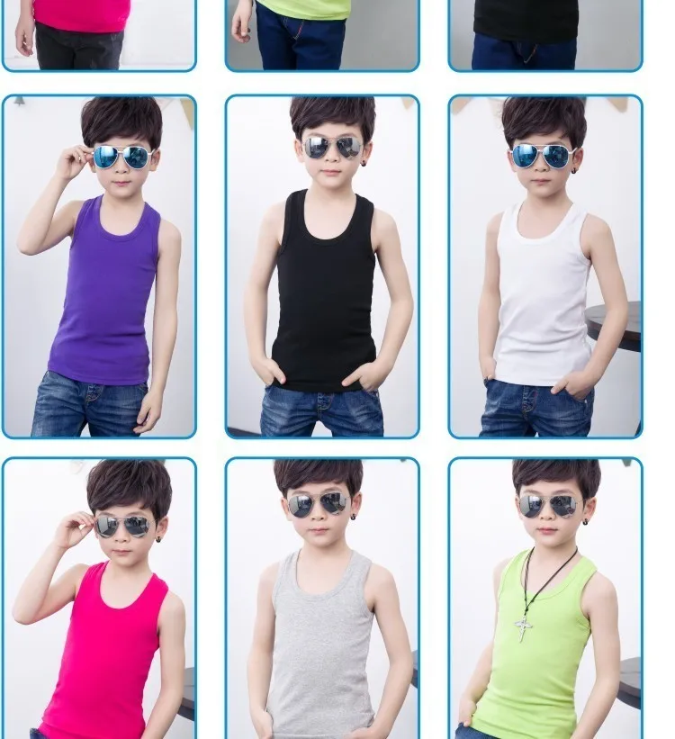 2pcs Children's Clothes Boys Vests Underwear Kids Camisoles Tank Tops Summer Solid Cotton Soft Tanks For Toddler Tees T-shirt yellow t shirt childrens	