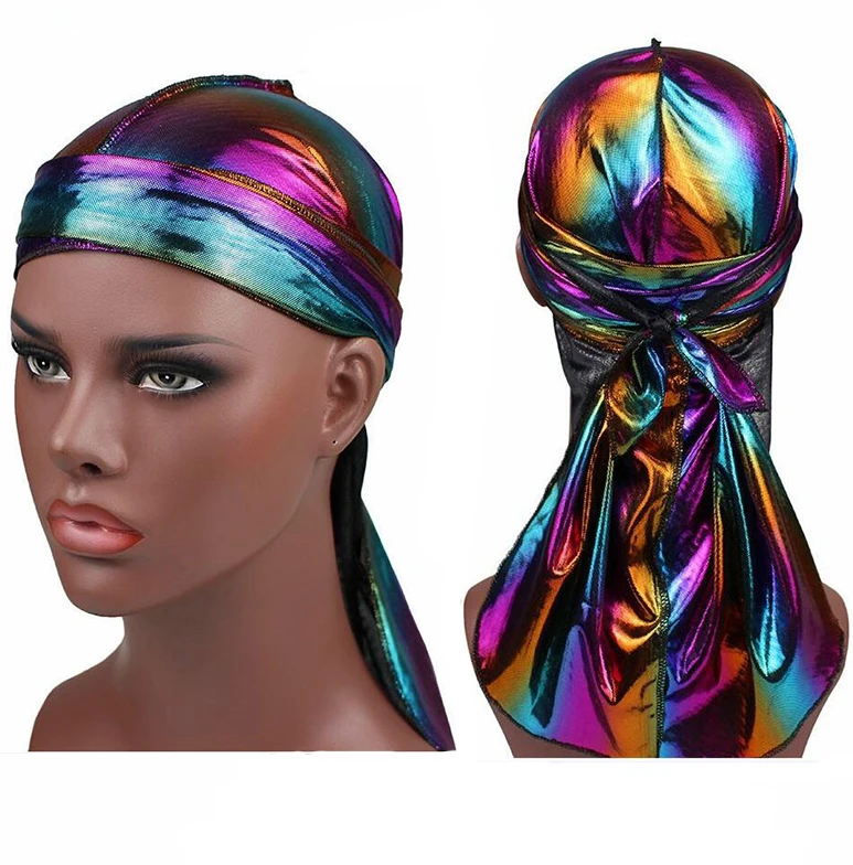 Men's Colorful Sparkly Durags Turban Bandanas Men Shiny Silky Durag