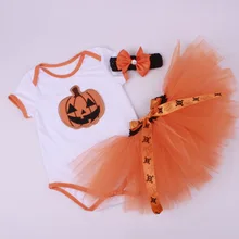 Комплект из 3 предметов для маленьких девочек, однотонный оранжевый наряд для 1 хэллоуинская пачка, детский комбинезон, юбка-пузырь, повязка на голову, детская одежда для фотосъемки