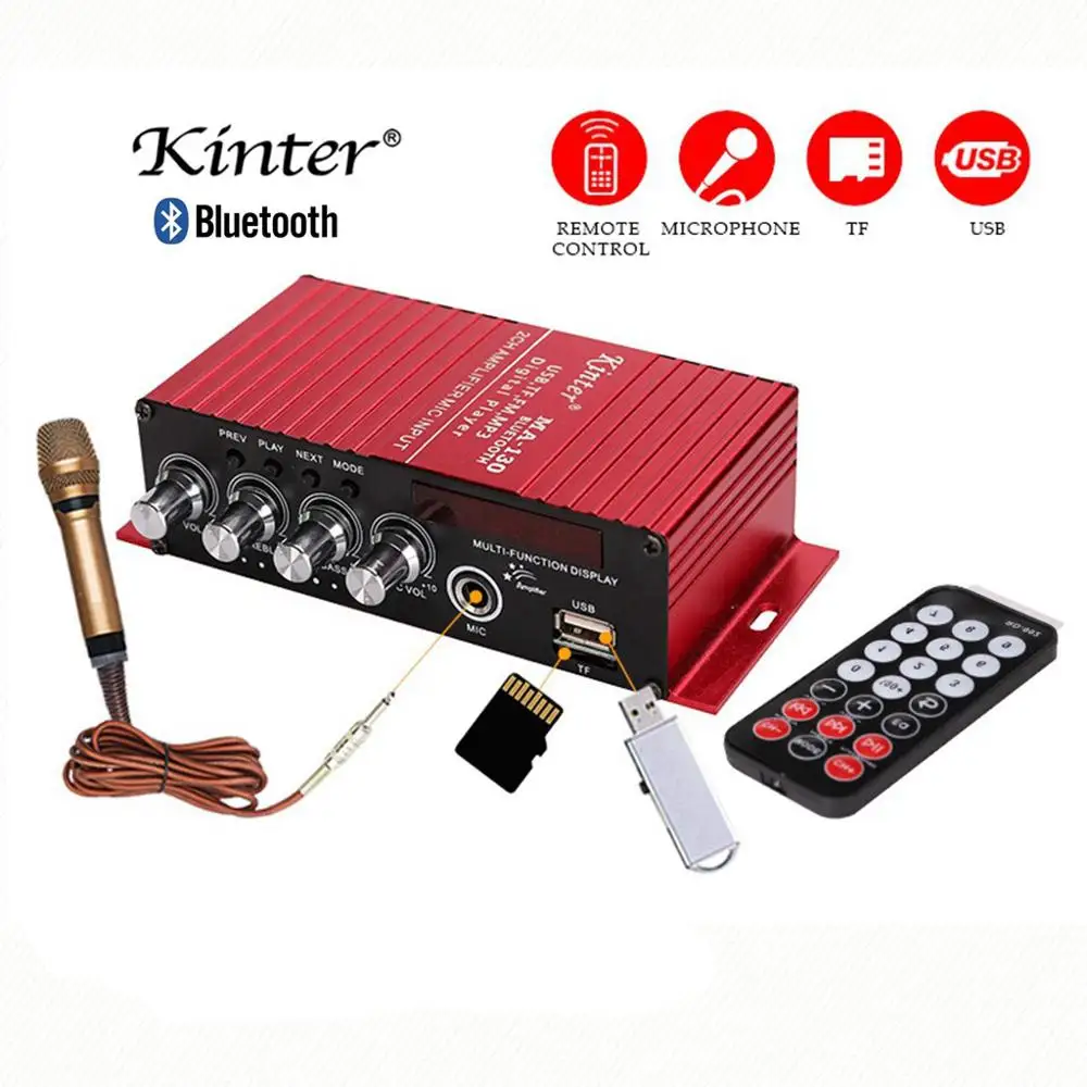

kinter MA130 Bluetooth Microphone audio amplifier 12V Car Amplifier HIFI Home USB FM Input Subwoofer Power Amplifier
