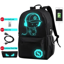 Luminous Anti Theft Backpacks Men USB Charge Canvas Backpack Boys Laptop School Bags for Teenage Girls Students Print Bag XA163C