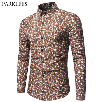 

Harajuku Floral Printed Shirt Men/Women 2019 Spring Casual Long Sleeve Mens Social Dress Shirts Stylish Party Prom Chemise Homme