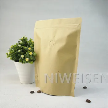 

16x24cm Coffee valve ziplock bag 20pcs Brown stand Kraft paper pouches with one-way-valve,inner aluminum foil paper Valve sachet